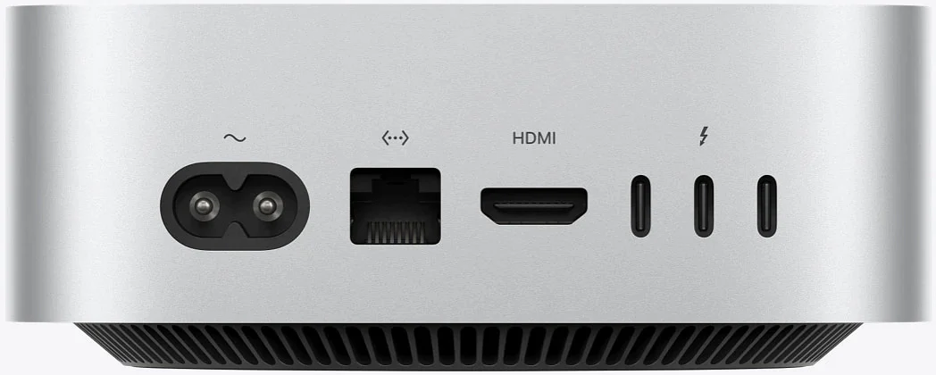 Mac mini 背面的以太网、HDMI 和雷雳接口