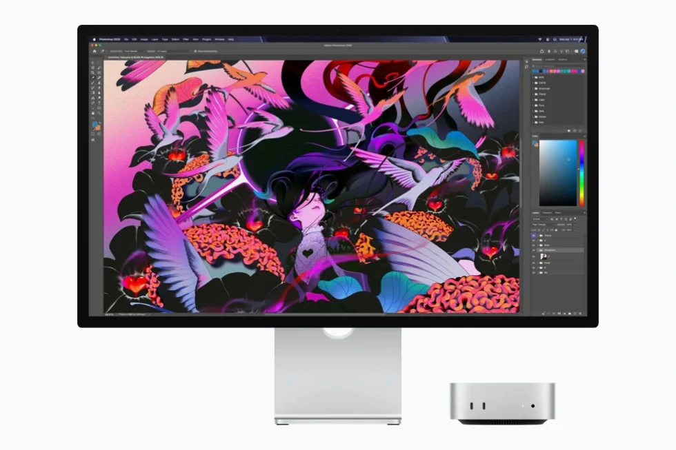 Mac mini 搭配显示器运行 Photoshop 的创作场景