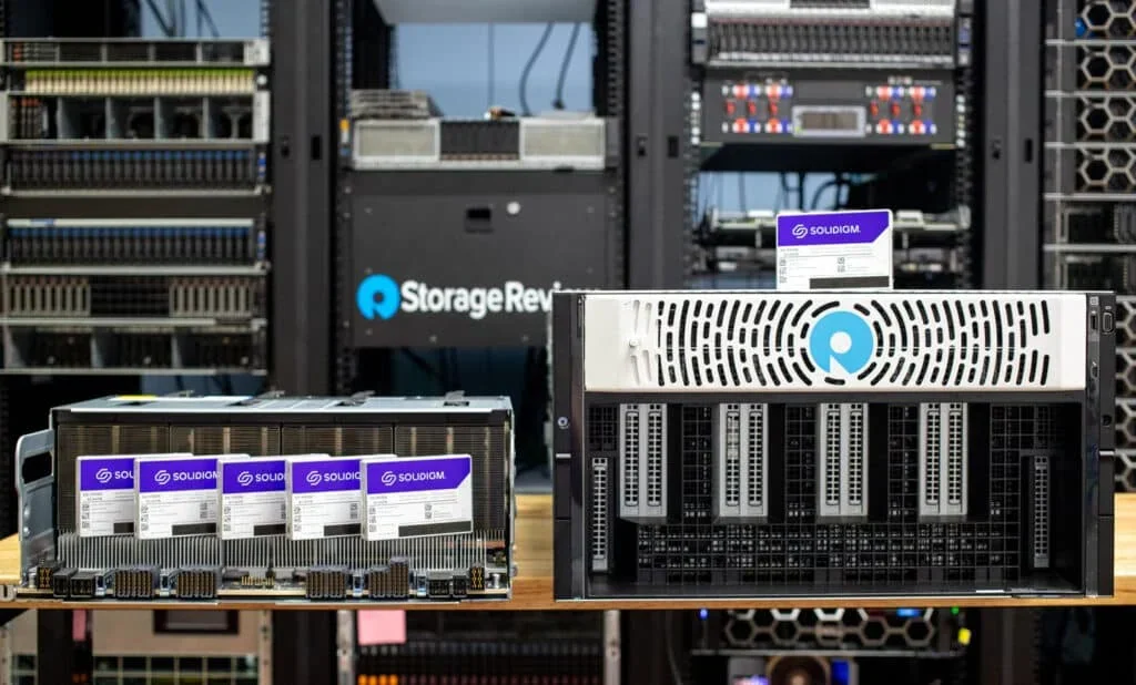 StorageReview 实验室中卸下加速器托盘的 Dell PowerEdge XE9680 GPU 服务器