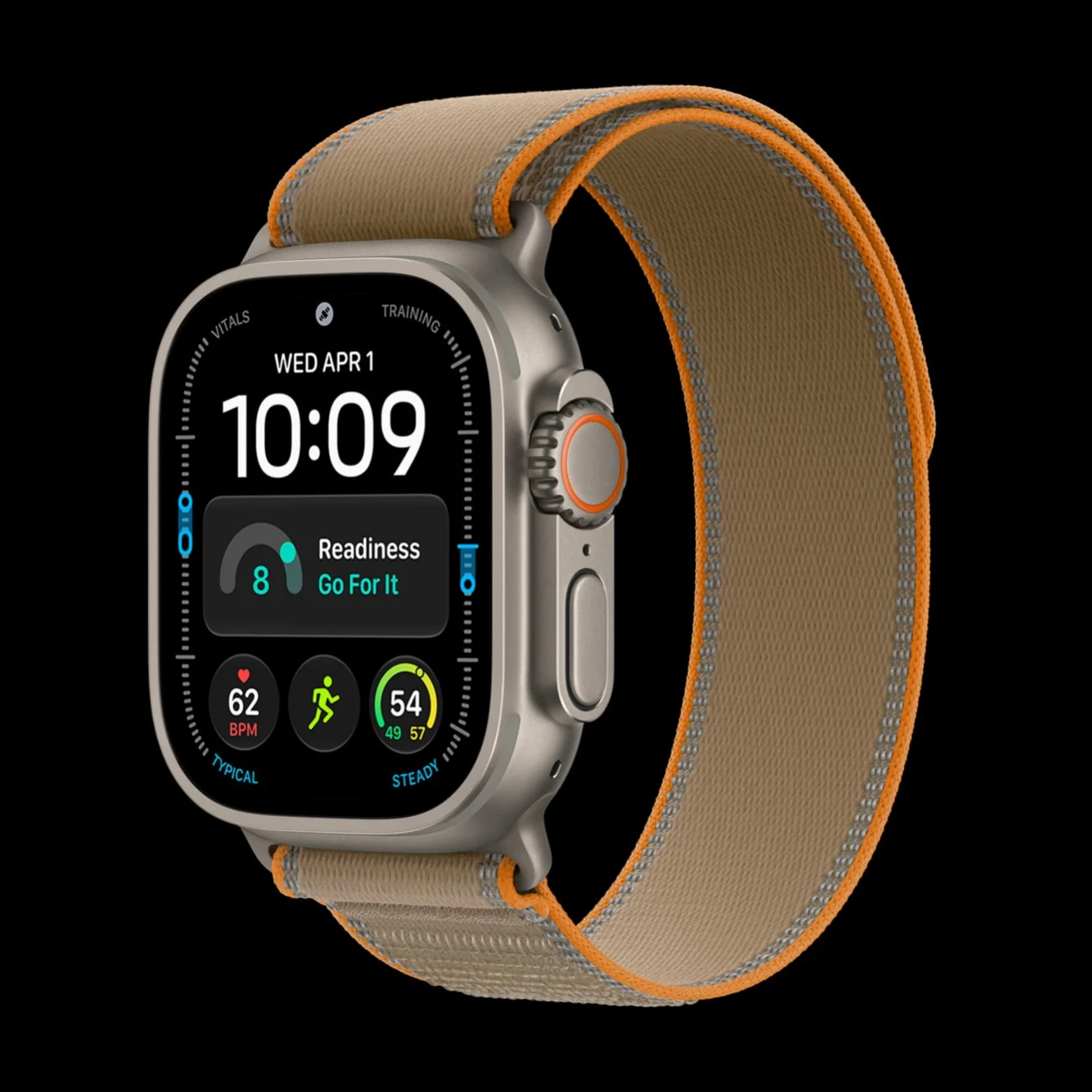 Apple Watch Ultra 4 原色钛金属搭配沙色越野回环式表带