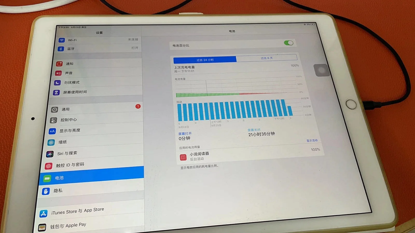 iPad 连接电源后的电池页面与启动画面检查记录