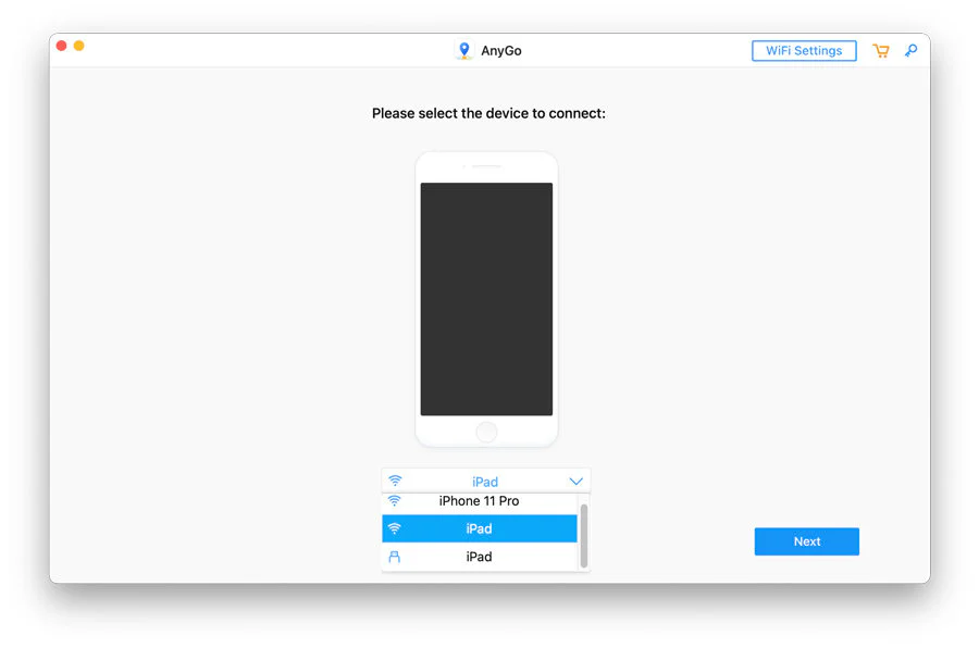 官方 Mac Wi-Fi 设备选择原图：选择自己的设备，再点击 Next。