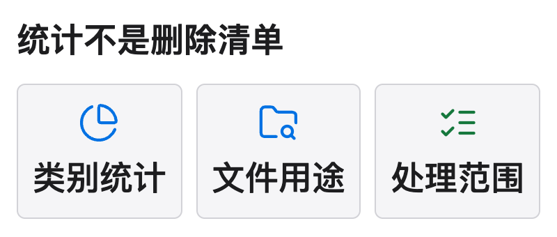 储存类别统计只能描述占用，仍要核对具体文件用途，再限定本次处理范围