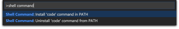 Visual Studio Code 官方 macOS 示例中,将 code 命令安装到 PATH 的命令面板项目