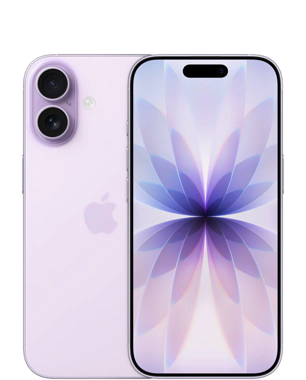 薰衣草紫 iPhone 17 的正面屏幕和双摄背面