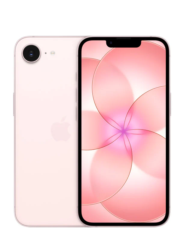 浅粉色 iPhone 17e 的正面屏幕与单摄背面