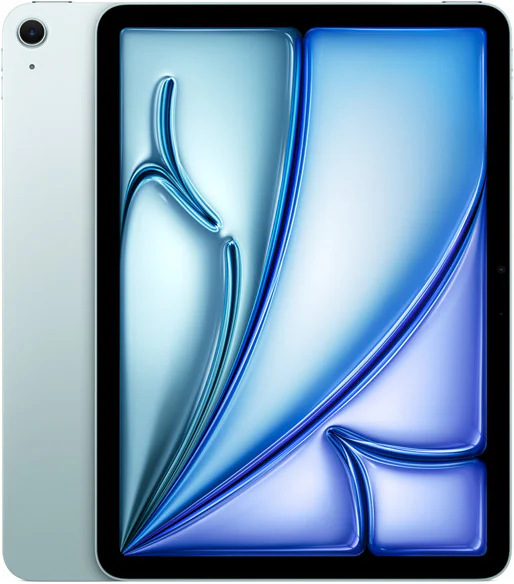 蓝色十一英寸 iPad Air M4 的正面与背面