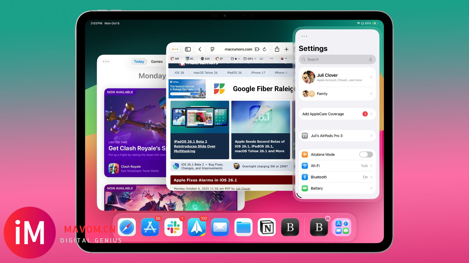 Apple 发布 iPadOS 26.2：多任务体验再升级