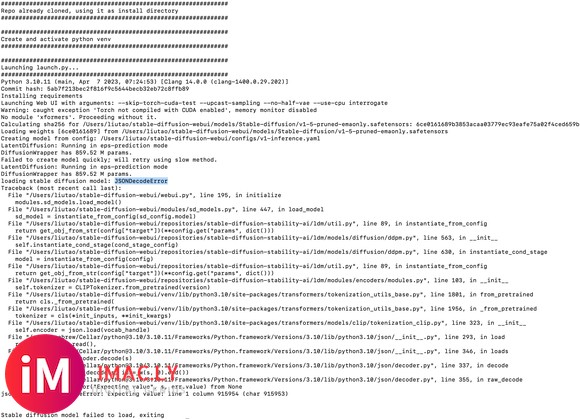 求助 MAC MI的Stable diffusion 启动失败报错JSONDecodeError-1.jpg