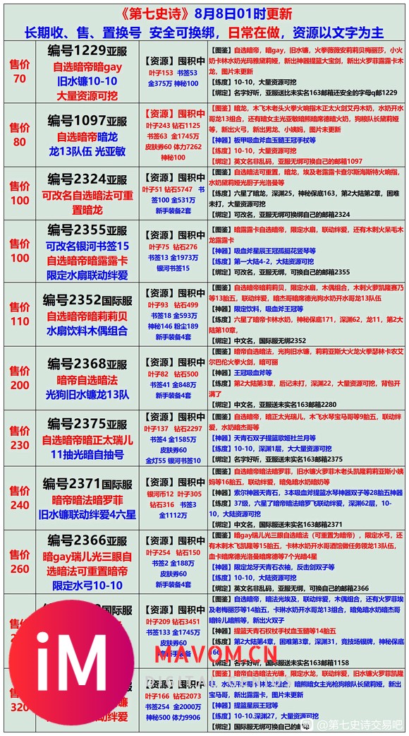 亲,8月8日长图号单,长期收售置换号;账号安全无勇士可预定;-1.jpg