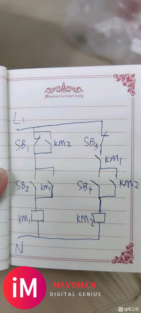 求大佬帮助这题怎么做现有两台电机,M1和M2,要求 :M1启-1.jpg